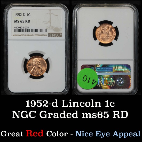 NGC 1952-d Lincoln Cent 1c Graded ms65 rd By NGC