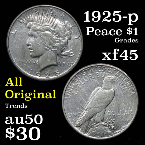 1925-p Peace Dollar $1 Grades xf+