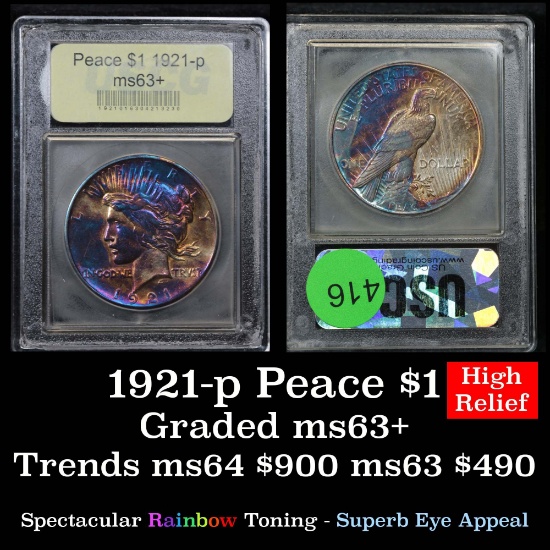 1921-p Peace Dollar $1 Graded Select+ Unc By USCG
