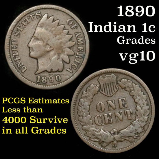 1890 Indian Cent 1c Grades vg+