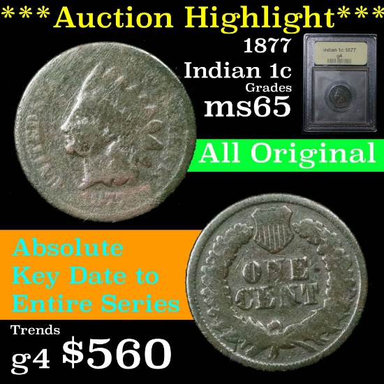 ***Auction Highlight*** 1877 Indian Cent 1c Graded g, Good by USCG (fc)