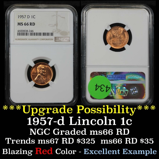 NGC 1957-d Lincoln Cent 1c Graded ms66 rd By NGC