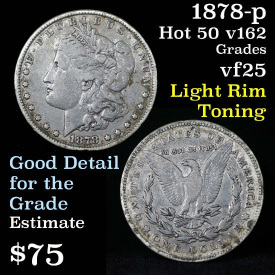 1878-p 7tf Morgan Dollar $1 Grades vf+