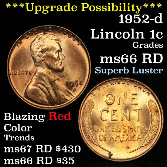 1952-d Lincoln Cent 1c Grades GEM+ Unc RD