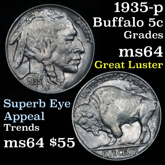 1935-p Buffalo Nickel 5c Grades Choice Unc