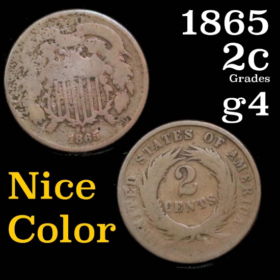 1865 2 Cent Piece 2c Grades g, good