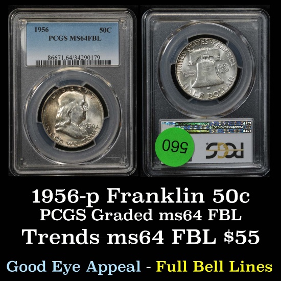 PCGS 1956-p Franklin Half Dollar 50c Graded ms64 fbl By PCGS