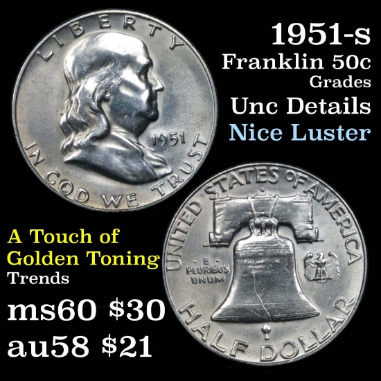 1951-s Franklin Half Dollar 50c Grades Unc Details
