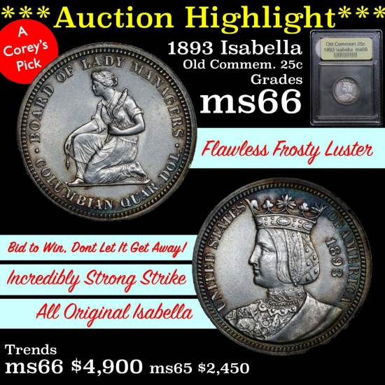 ***Auction Highlight*** 1893 Isabella Isabella Quarter 25c Graded GEM+ Unc by USCG (fc)