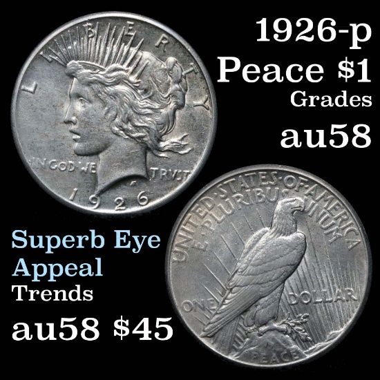 1926-p Peace Dollar $1 Grades Choice AU/BU Slider