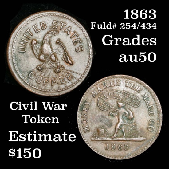 1863 Civil War Token Grades AU, Almost Unc