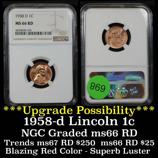 NGC 1958-d Lincoln Cent 1c Graded ms66 rd By NGC