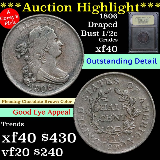 ***Auction Highlight*** 1806 Draped Bust Half Cent 1/2c Graded xf by USCG (fc)