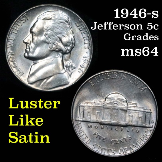 1946-s Jefferson Nickel 5c Grades Choice Unc