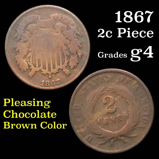 1867 2 Cent Piece 2c Grades g, good