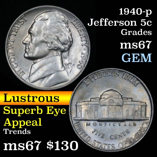 1940-p Jefferson Nickel 5c Grades GEM++ Unc