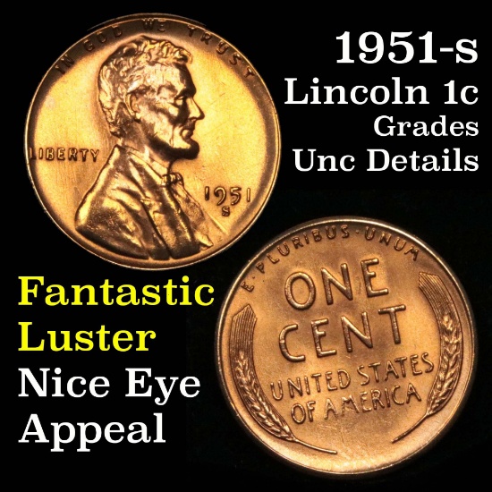 1951-s Lincoln Cent 1c Grades Unc Details