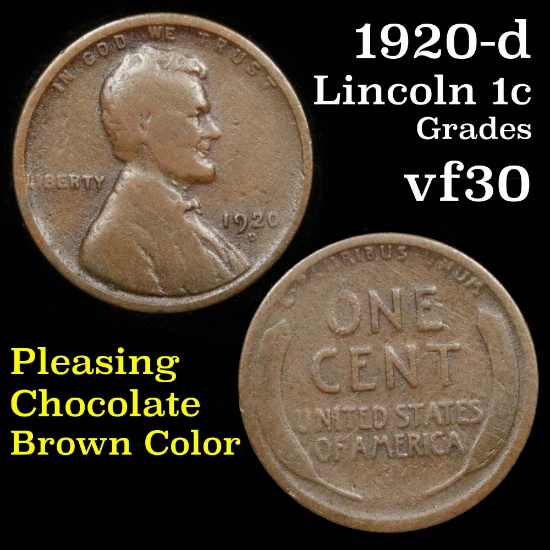 1920-d Lincoln Cent 1c Grades vf++