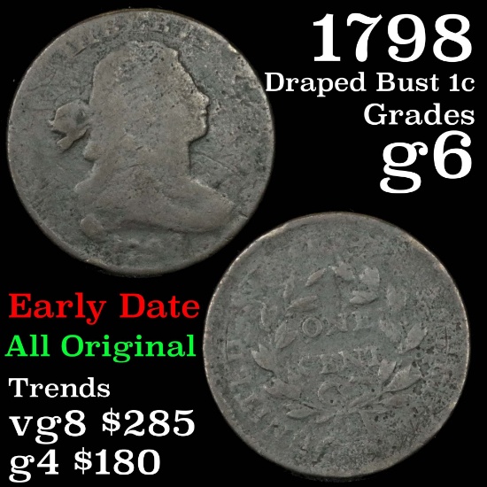 1798 Draped Bust Large Cent 1c Grades g+ (fc)