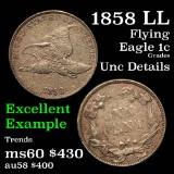 1858 LL Flying Eagle Cent 1c Grades Unc Details (fc)