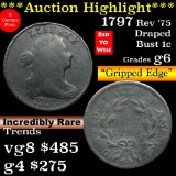 ***Auction Highlight*** 1797 Stems rev '97 Draped Bust Large Cent 1c Grades g+ (fc)
