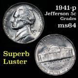 1941-p Jefferson Nickel 5c Grades Choice Unc