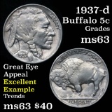 1937-d Buffalo Nickel 5c Grades Select Unc