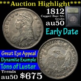 ***Auction Highlight*** 1812 Capped Bust Half Dollar 50c Graded AU, Almost Unc by USCG (fc)