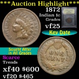 ***Auction Highlight*** 1872 Indian Cent 1c Graded vf+ by USCG (fc)