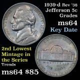 1939-d Rev '38 Jefferson Nickel 5c Grades Choice Unc