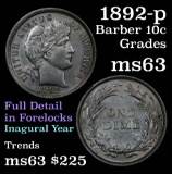 1892-p Barber Dime 10c Good eye appeal Grades Select Unc Full detail in forelocks (fc)