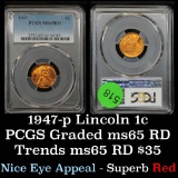 PCGS 1947-p Lincoln Cent 1c Graded ms65 rd By PCGS