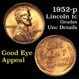 1952-p Lincoln Cent 1c Grades Unc Details