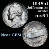 1948-d Jefferson Nickel 5c Grades Choice Unc