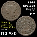 1844 Braided Hair Large Cent 1c Grades f, fine