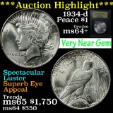 ***Auction Highlight*** 1934-d Peace Dollar $1 Graded Choice+ Unc by USCG (fc)