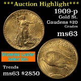 ***Auction Highlight*** 1909-p Gold Saint Gaudens $20 Grades Select Unc (fc)