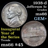 1938-d Jefferson Nickel 5c Grades Gem+ Unc