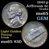 1942-p Jefferson Nickel 5c Grades Gem Unc