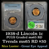 PCGS 1938-d Lincoln Cent 1c Graded ms65 rd By PCGS