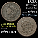 1838 Coronet Head Large Cent 1c Grades vf, very fine