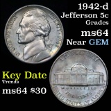 1942-d Jefferson Nickel 5c Grades Choice Unc