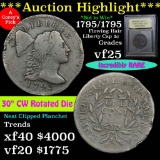 ***Auction Highlight*** 1795 Plain Edge Flowing Hair large cent 1c Graded vf++ by USCG (fc)