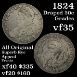 1824/4 Capped Bust Half Dollar 50c Grades vf+ (fc)