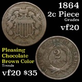 1864 2 Cent Piece 2c Grades vf, very fine