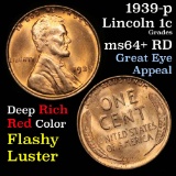 1939-p Lincoln Cent 1c Grades Choice+ Unc RD