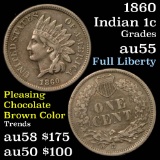 1860 Indian Cent 1c Grades Choice AU