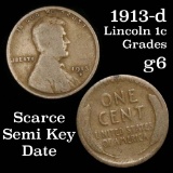 1913-d Lincoln Cent 1c Grades g+