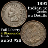 1891 Indian Cent 1c Grades AU Details