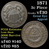 1871 2 Cent Piece 2c Grades vf++